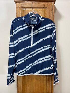 Talbots Navy and White Quarter-Zip Pull-Over